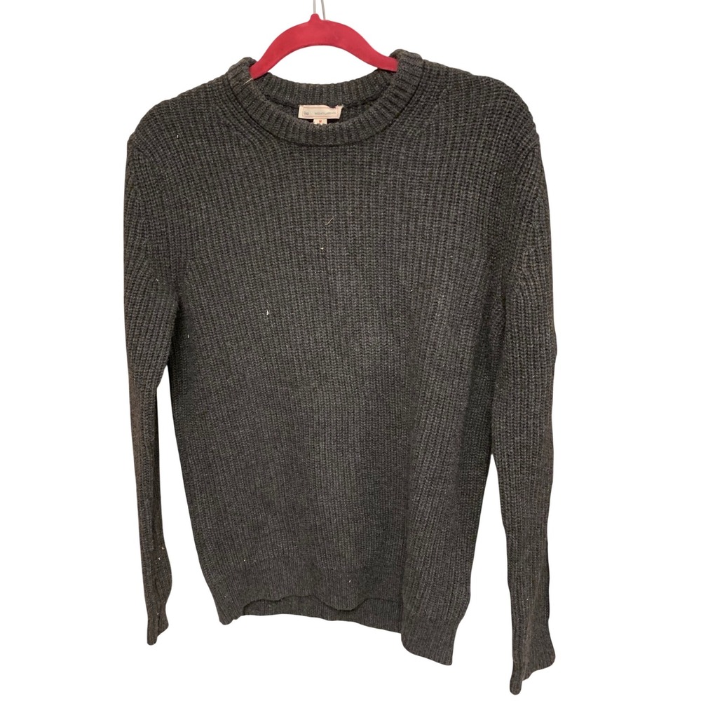 Gap Mens‎ Ribbed Crew Neck Sweater Dark Gray Lambswool Blend Size M